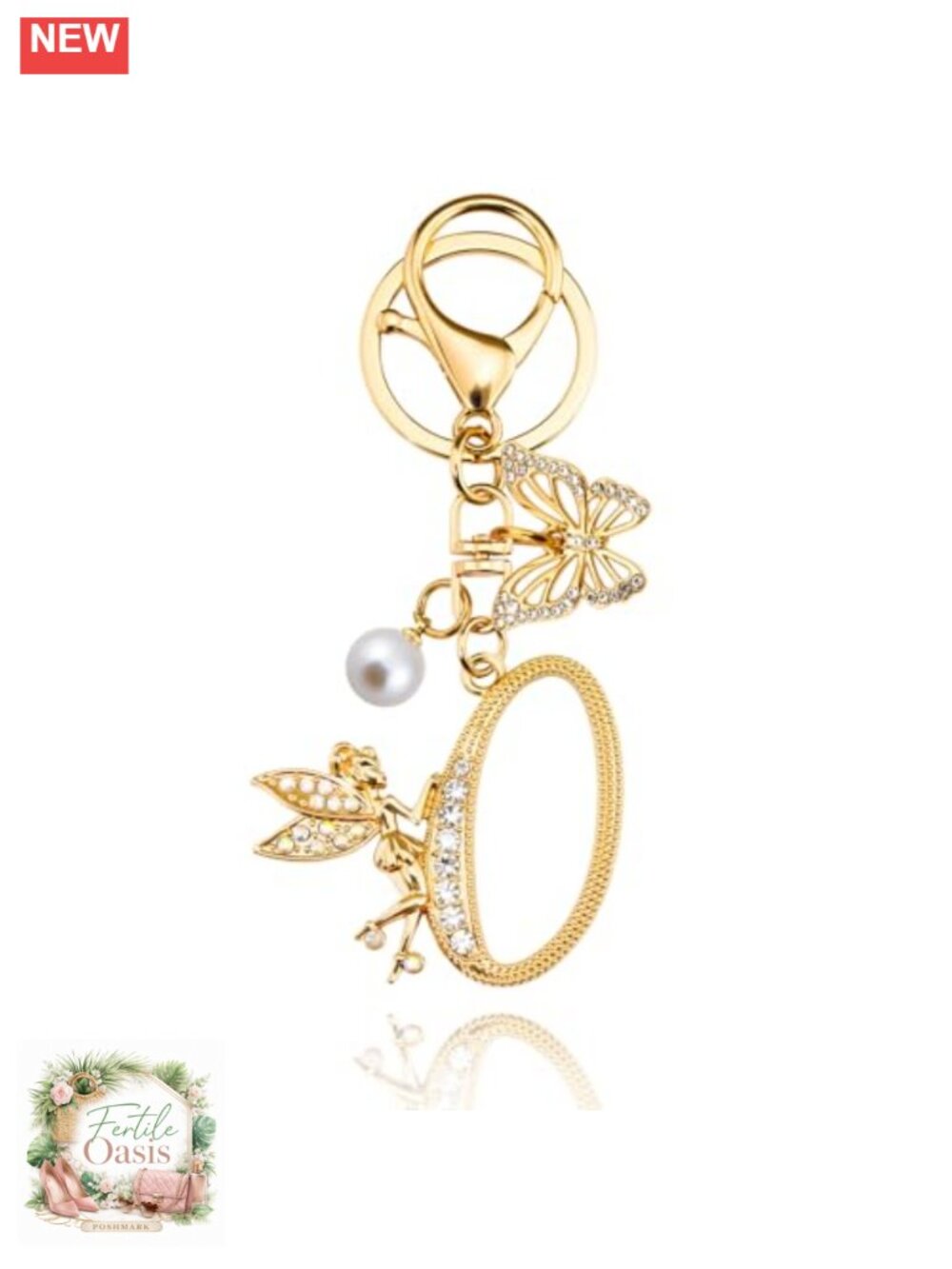 Butterfly Initial Keychain Bag Charm for Women Gold Purse Accessory